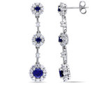 Lab-Created Blue & White Sapphire Earrings 3.50 Carat (ctw) in Sterling Silver